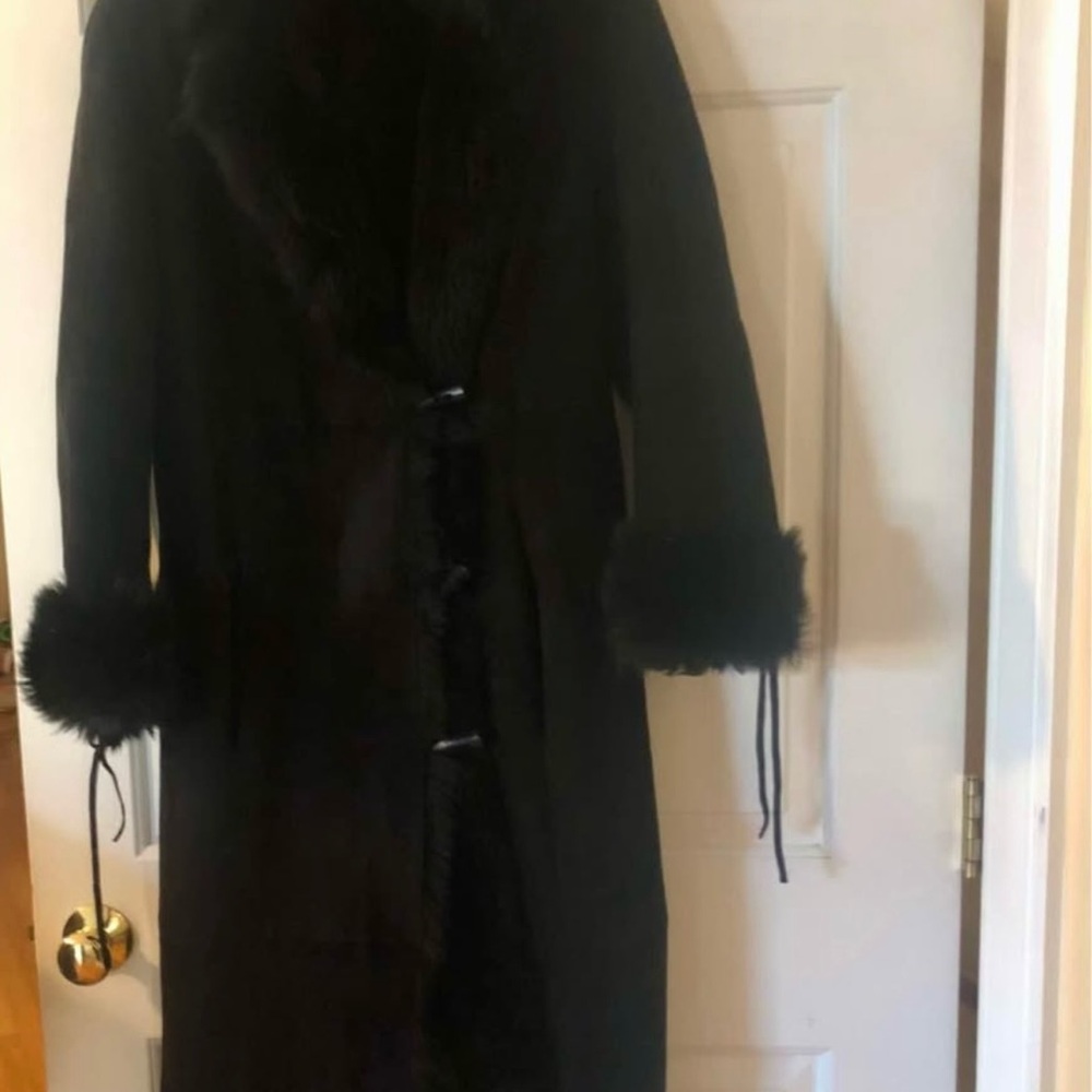 Andrew Marc of New York - long black shearling lamb fur coat.